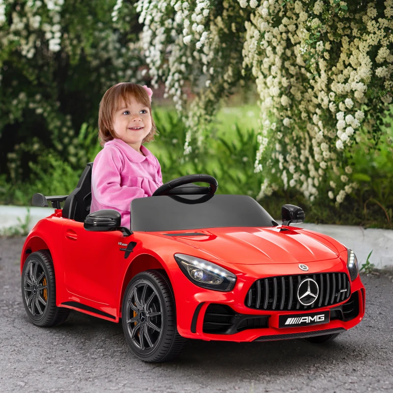 AIYAPLAY Macchina Elettrica per Bambini 3-6 Anni Mercedes-AMG GTR con 2 Motori e Telecomando, 3-5 km/h, Rosso