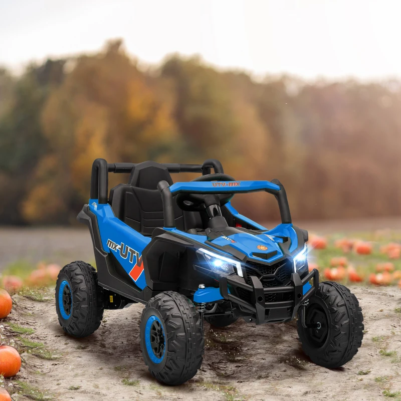 AIYAPLAY Mașină Electrică UTV pentru Copii 12V cu Centură, Telecomandă, Suspensii, USB, 3-7 km/h, 3-5 Ani, Albastru