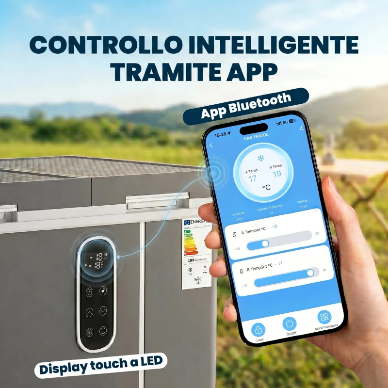 Outsunny Frigorifero Portatile Elettrico con Compressore 35L, Doppia Zona, Controllo App, Luce e LED Display, per Auto e Campeggio, Nero