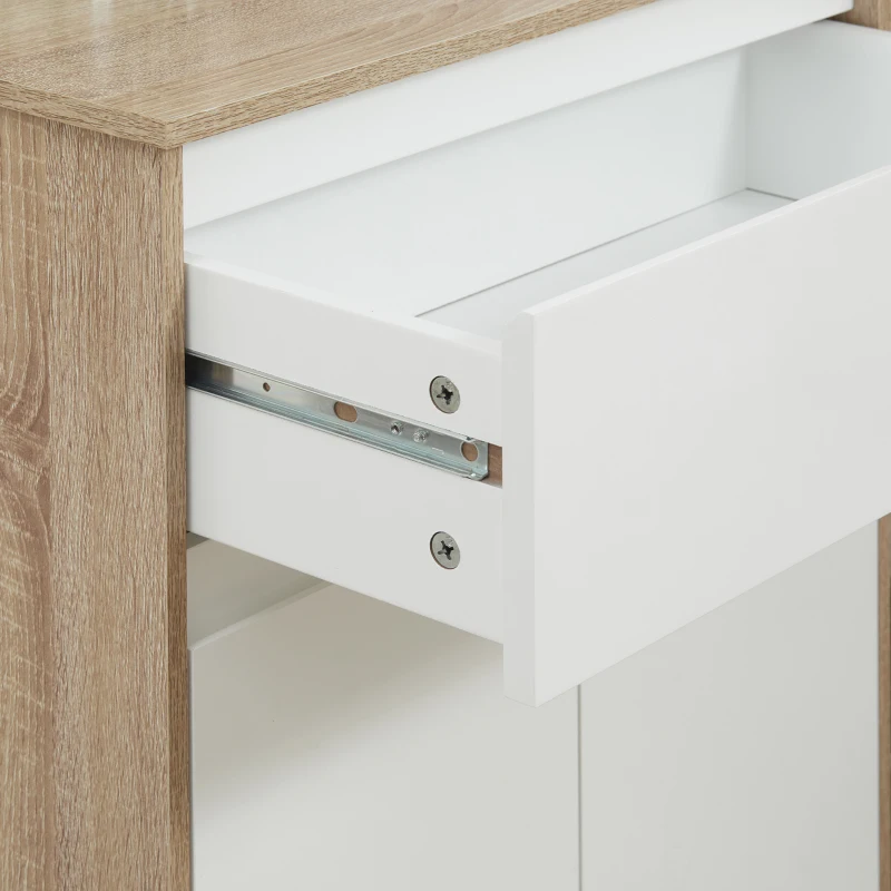 kleankin Meuble de salle de bain, meuble de rangement, tiroir et placard double porte, 60x30x90cm, blanc et effet bois naturel