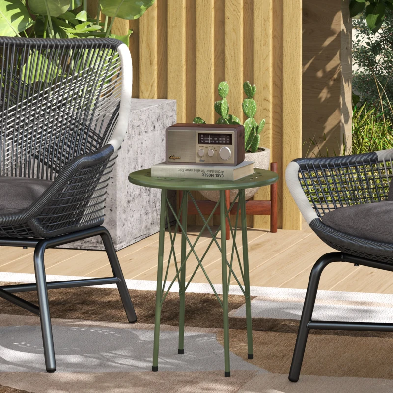 Outsunny Petite table d'appoint ronde, table de jardin, avec découpe en forme de fleur et feuilles, en acier, Ø 40 x 50 cm, vert