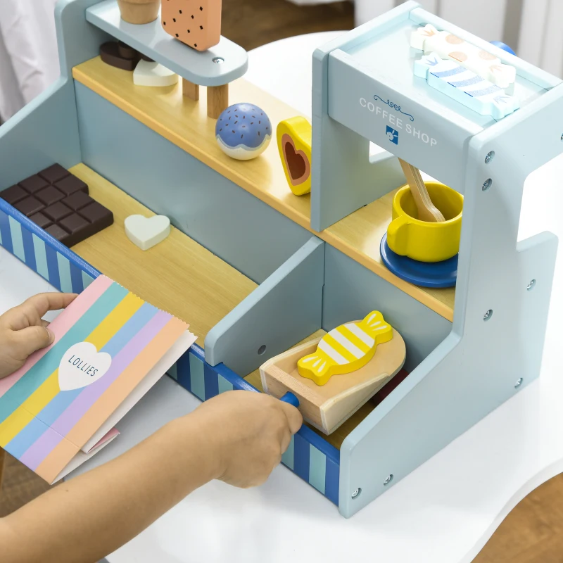 AIYAPLAY IJssalon Houten Speelgoed – 18-delige IJsetenset voor Kinderen, Accessoires voor Kinderkeuken, IJstoonbank, Rollenspel, Speelgoedwinkel, Montessori Speelgoed voor Jongens en Meisjes 2-5 Jaar