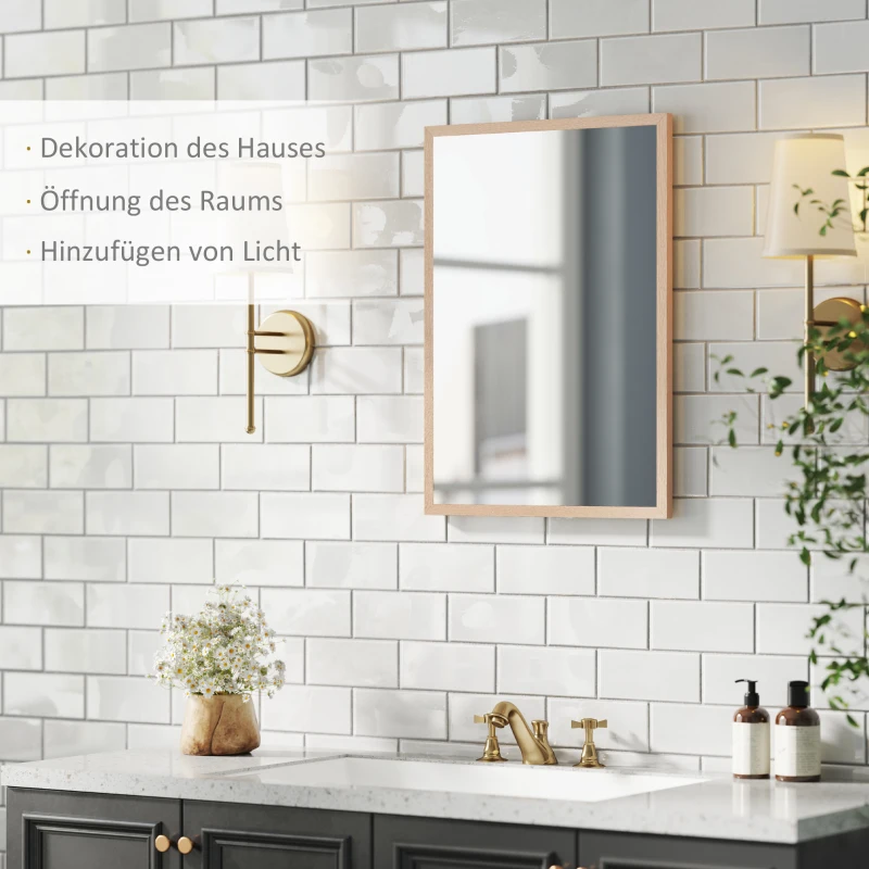 HOMCOM Wandspiegel, 50 x 70 cm, Rahmen in Holzoptik, einfache Montage, inkl. Schrauben