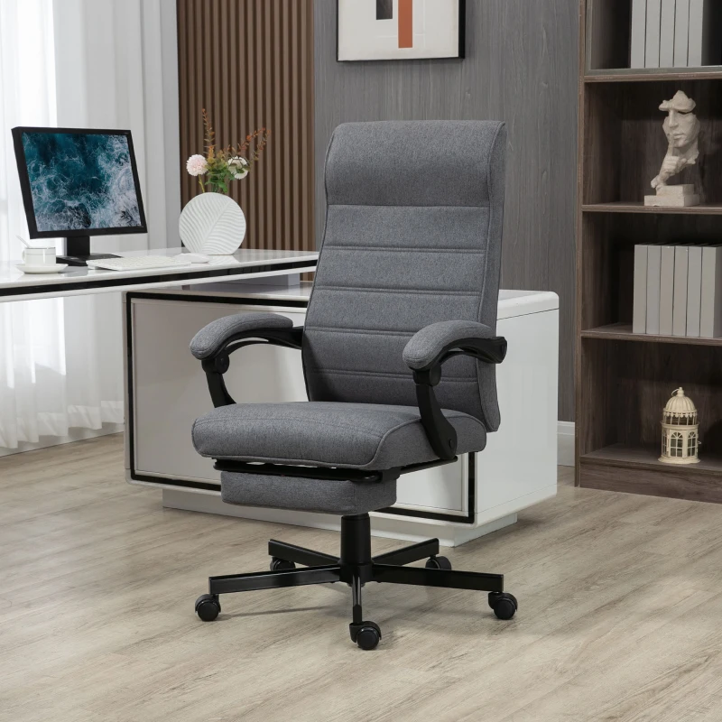 Vinsetto Cadeira de Escritório Giratória Reclinável com Altura Ajustável e Apoio para os Pés Retrátil 68x67x106-114 cm Cinza