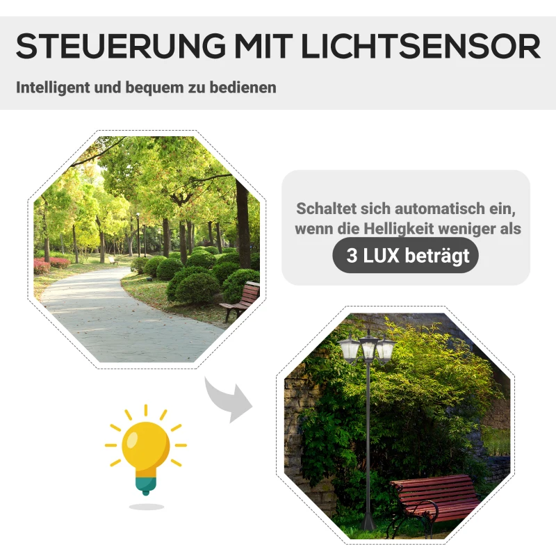 Outsunny zonne-tuinlantaarn met 3 vlammen zonnelantaarn 120 lumen roestvrij staal(m-4)