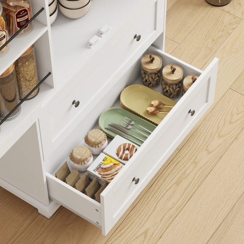 HOMCOM Buffet haut cuisine, armoire de cuisine 2 portes, 2 tiroirs, 6 porte-racks, étagères réglables, 80x39,5x184,5cm, blanc