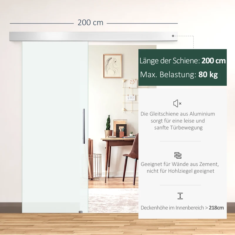 HOMCOM glazen schuifdeur schuifdeur deur kamerdeur glas handgreep gesatineerd 2050 x 900 x 8 mm(m-4)
