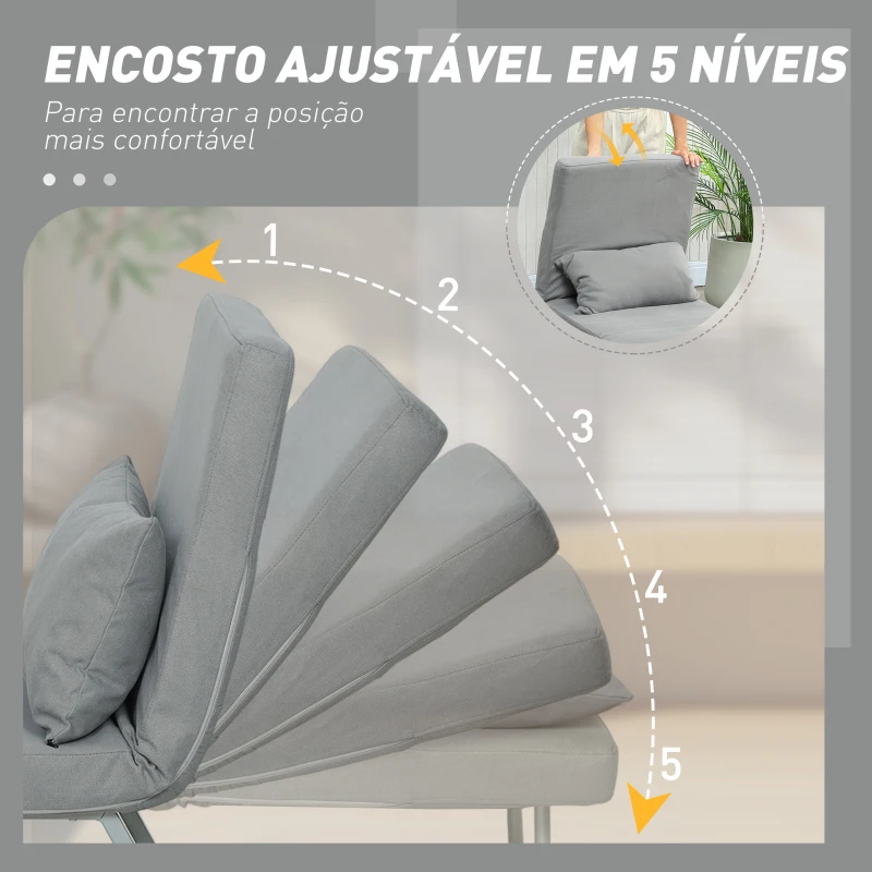 HOMCOM Sofá Cama Dobrável Estofado em Linho Sintético com Encosto Ajustável em 5 Níveis e Almofada Acolchoada 73x78x81 cm Cinzento Claro
