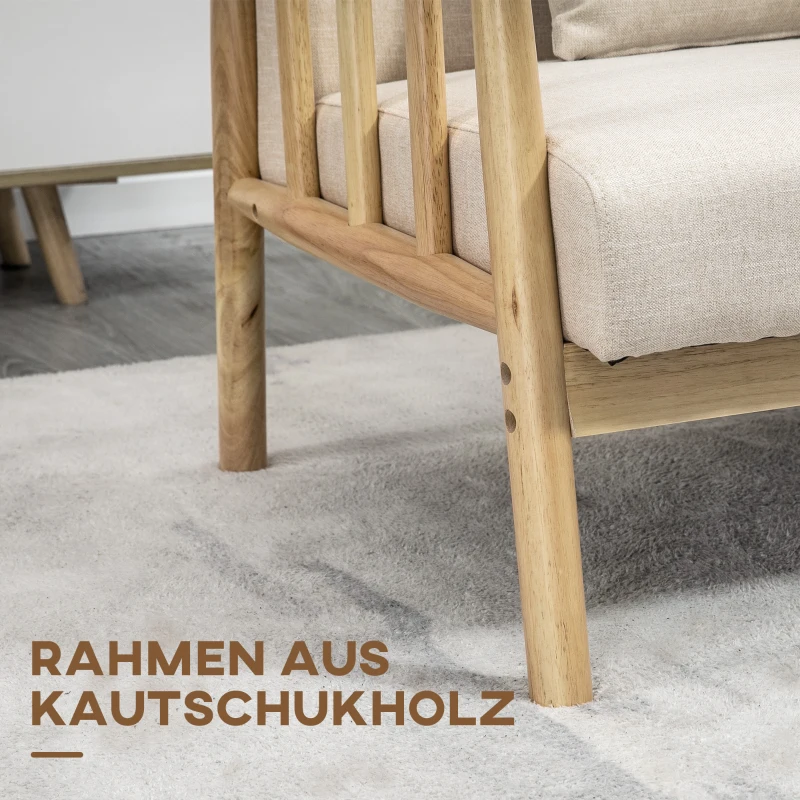 HOMCOM 2-zitsbank, stofbekleding in linnenlook, compact, tot 200 kg, houten frame, 123L x 69B x 74H cm, beige
