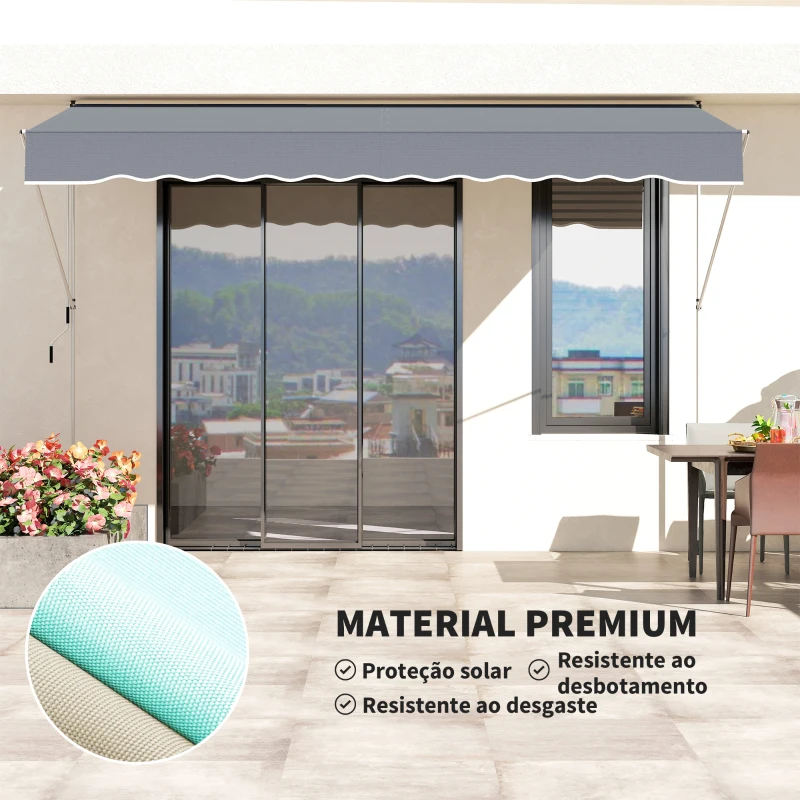 Outsunny Toldo Manual Retrátil 4x1,2 m Altura Ajustável 170-280 cm com Manivela Anti-UV e Impermeável Sem Perfuração Cinzento Escuro