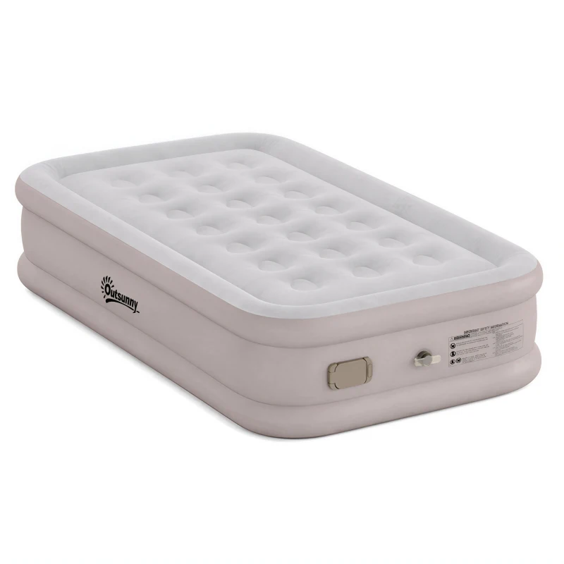 Outsunny Matelas Gonflable, Pompe Électrique Intégrée, Surface Floqué , Imperméable 5000 mm, Sac Transport, 190x97x39cm, Kaki