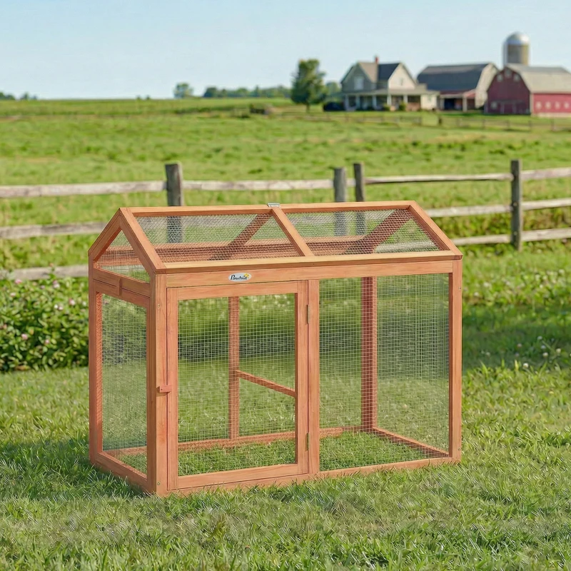 PawHut Enclos Poulailler en Bois avec Perchoir et Doubles Portes, Poulailler modulable pour jardin 104 x 70,5 x 84 cm, Orange