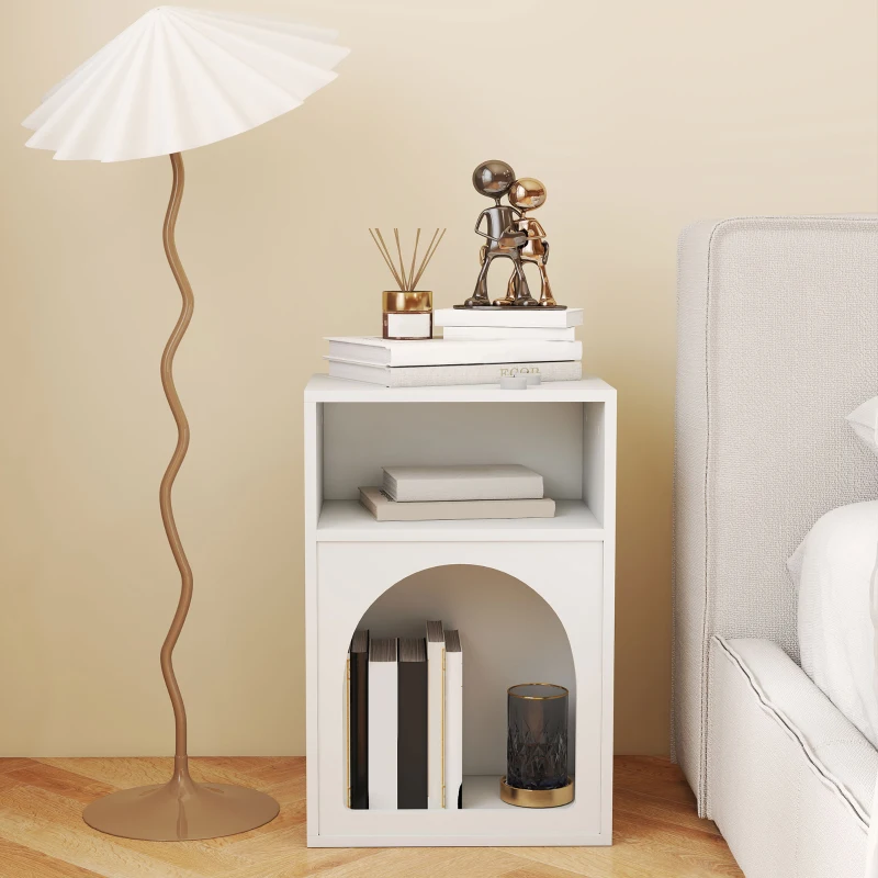 HOMCOM Lot de 2 tables de chevet, table de nuit avec compartiments ouverts, design arqué, 40 x 30 x 60 cm, blanc