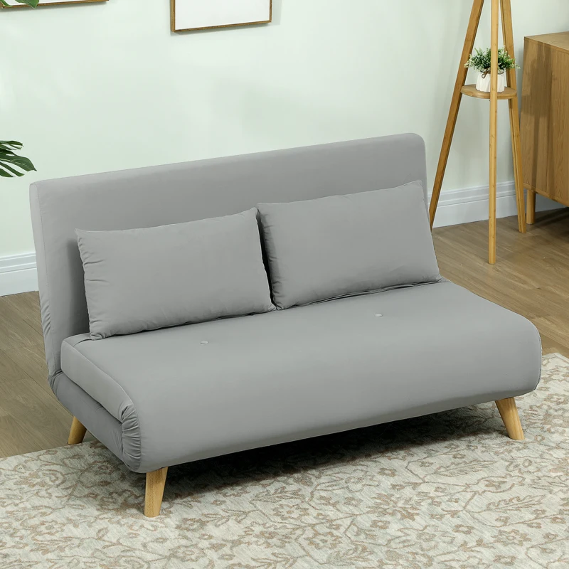 HOMCOM Schlafsofa Relaxsofa Sofa Couch, inkl. 2 Kissen, Samtoptik, 130 x 78 x 79 cm, Hellgrau(m-10)