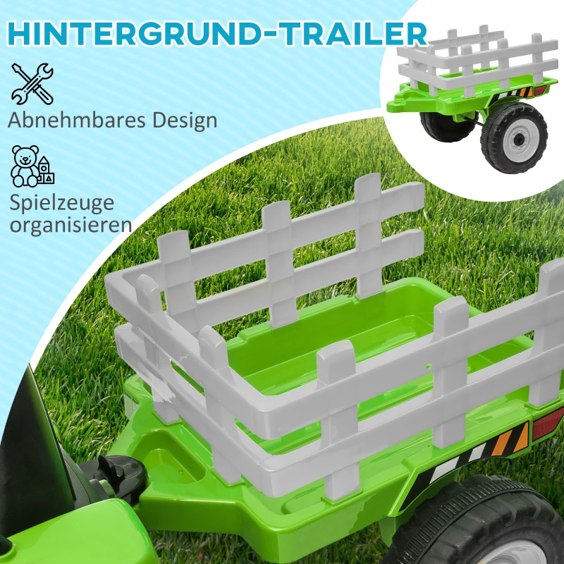 HOMCOM Elektrische kinderauto, kindertractor, inclusief ouderlijke afstandsbediening, maximale snelheid van 6 km/u, groen + zwart(m-4)