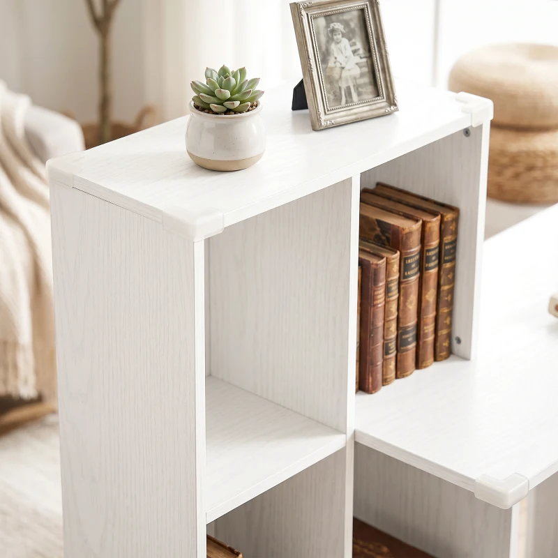 HOMCOM Bureau d'ordinateur avec bibliothèque 4 compartiments et tiroir verrouillable, 126 x 50 x 109 cm, grain de bois blanc