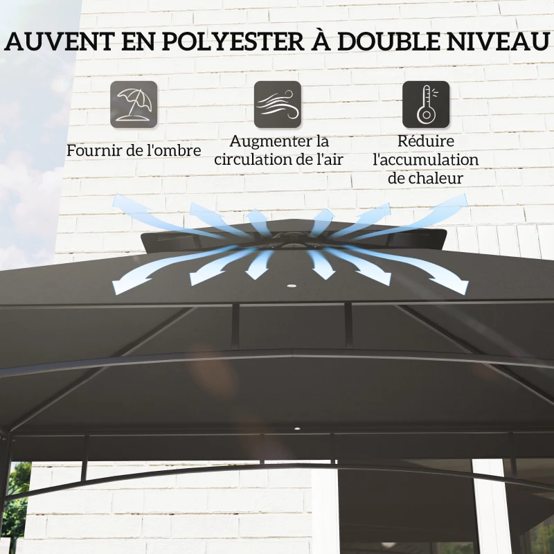 Outsunny Tonnelle de barbecue auvent de réception pour jardin crochet au plafond étagères paniers 240 x 150 x 257 cm gris foncé