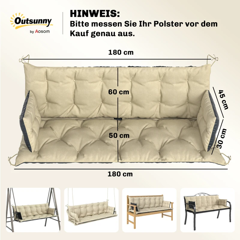 Outsunny Outdoor-Kissen-Set für Bank oder Hollywoodschaukel, zweifarbig, Polyester, Schaumstoff, 180 x 110 x 8 cm, Beige