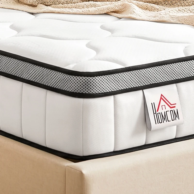 HOMCOM Matelas 90 x 190 cm, 20cm d'épaisseur, matelas à ressorts ensachés 7 zones mousse à mémoire forme au gel rafraîchissant