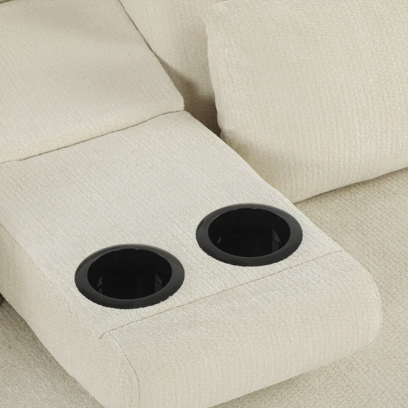 HOMCOM Canapé convertible 2 places 3 en 1, canapé-lit clic clac en chenille avec dossier réglable, porte-gobelets, beige
