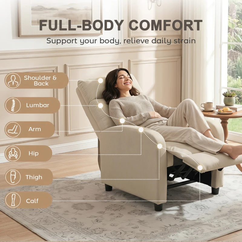 HOMCOM Relaxsessel mit Liegefunktion, ausfahrbares Fußteil, Taschenfederkern, bis 150 kg, Beige