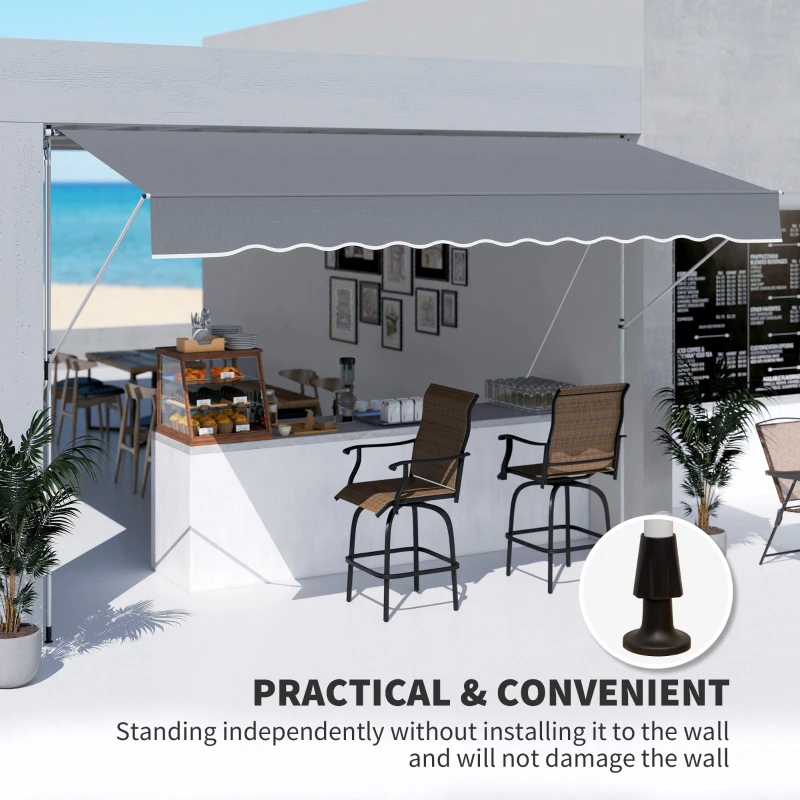 Outsunny Toldo Manual Retrátil 4x1,2 m Altura Ajustável 170-280 cm com Manivela Anti-UV e Impermeável Sem Perfuração Cinzento Escuro