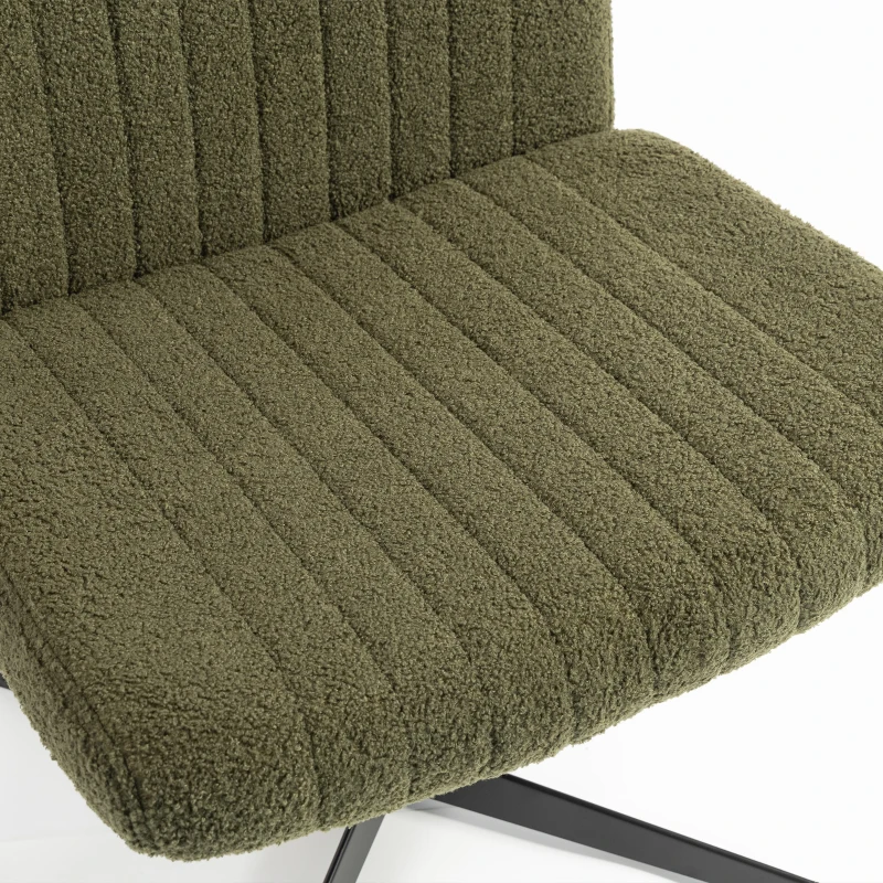 HOMCOM Teddy Fleece Criss Cross Legged Desk Chair, Armless Office Chair No Wheels, Green