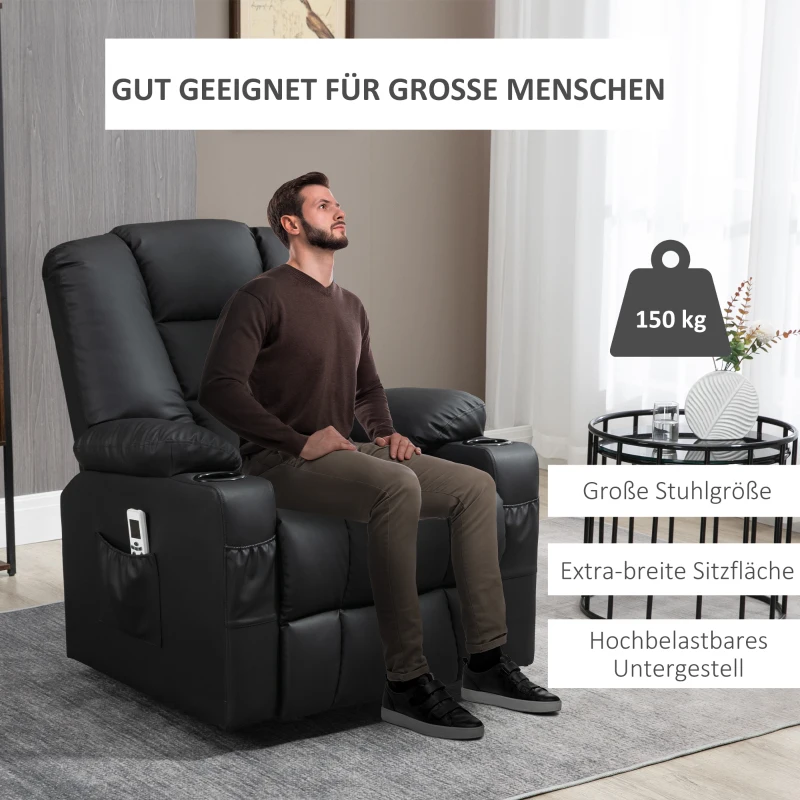 Homcom massagestoel met stahulp, afstandsbediening, tot 150 kg, kunstleer, zwart, 90 x 98 x 102 cm