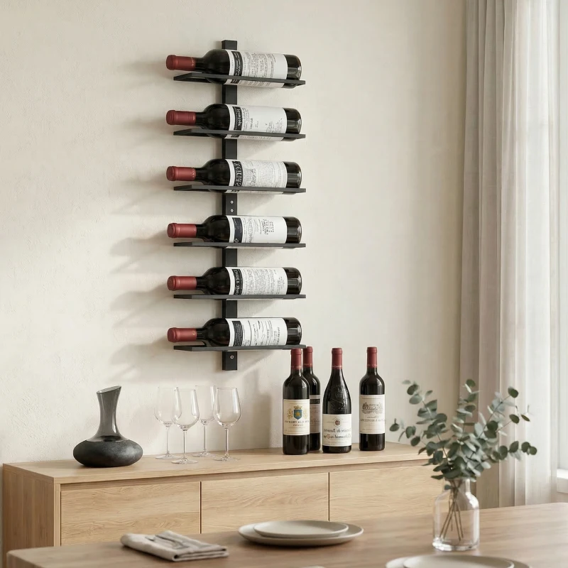 HOMCOM Portabottiglie da Parete in Acciaio per 6 Bottiglie di Vino, Cucina e Sala, 27x10x71 cm, Nero