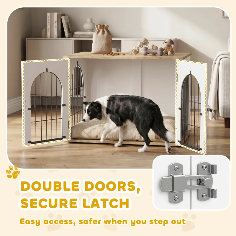 PawHut Cage pour Chien Meuble Cage Chien Intérieur Arche avec Double Porte comme Table d'Appoint en Métal 80x56x59cm Blanc