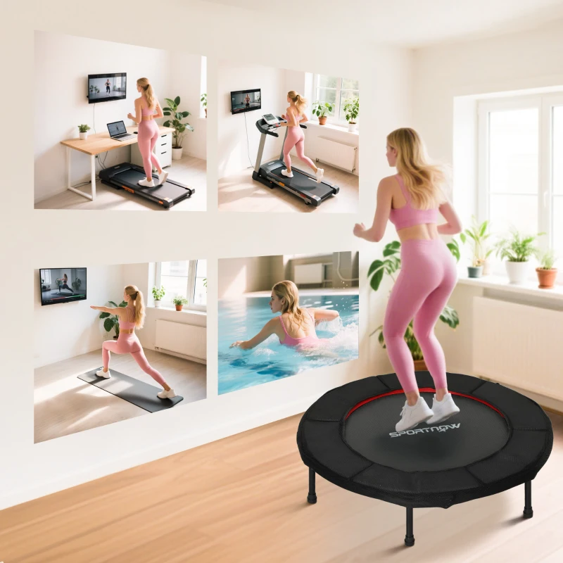 SPORTNOW Trampolín de Fitness Ø102 cm Cama Elástica Plegable con Marco de Acero Antideslizantes Carga 100 kg Rojo