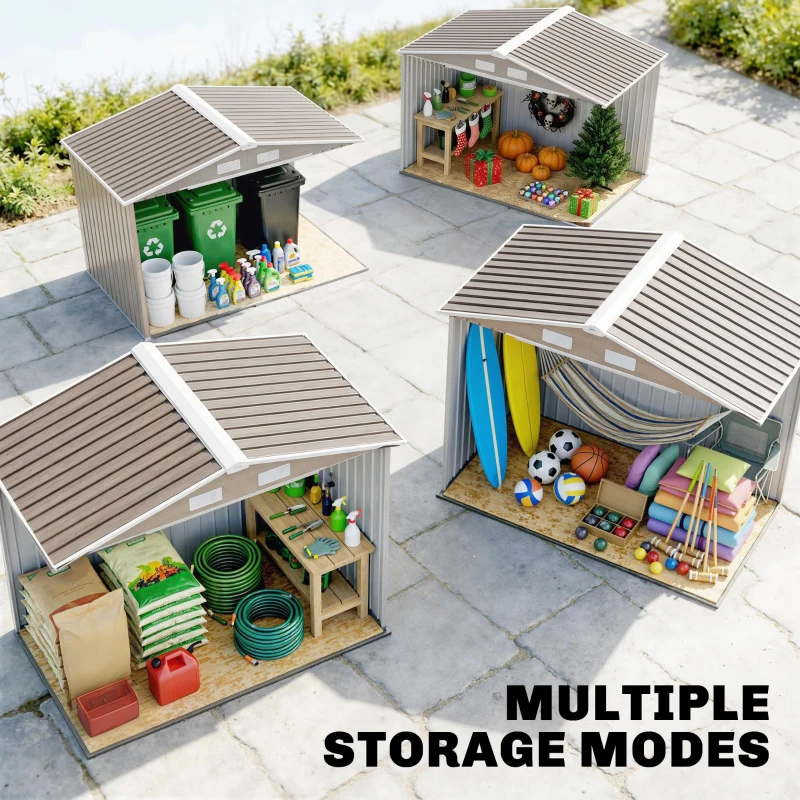 Outsunny Abri de Jardin 2,77 m² - Remise pour Outils avec Fondation - cabanon Porte verrouillable - tôle d'acier marron clair