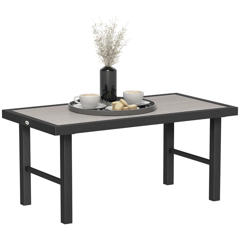 Outsunny Table basse de jardin rectangulaire table de jardin avec plateau SPC à effet bois en métal, 100 x 52 x 46 cm, noir
