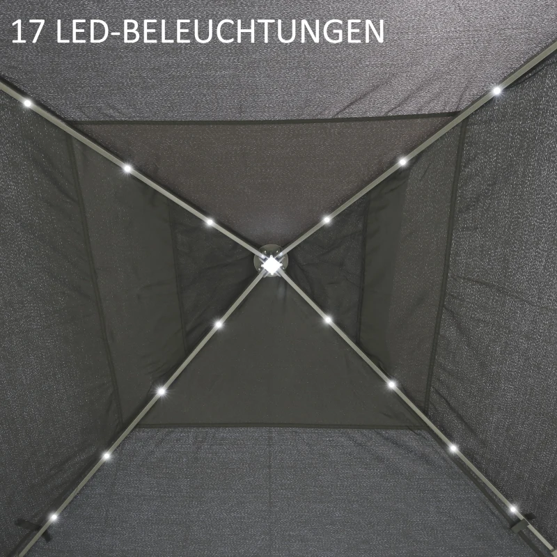 Outsunny 3,3 x 3,3 m Faltpavillon mit LED-Beleuchtung, Meshvorhänge, Tragetasche, Grau