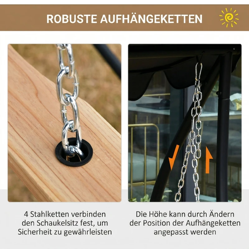 Outsunny Hängebank mit Klapptisch und Becherhaltern Naturholz 150 x 75 x 53cm