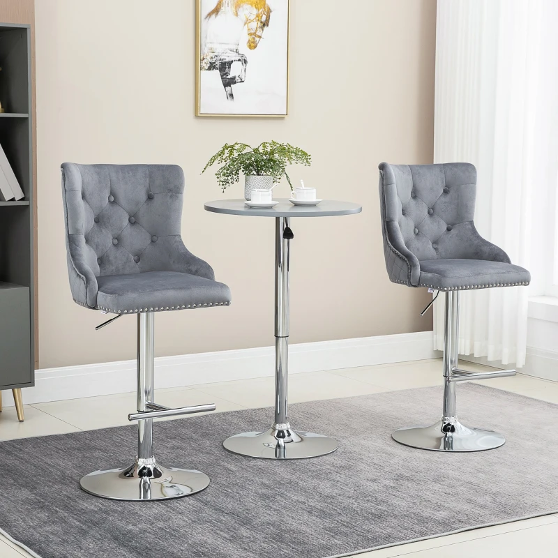 HOMCOM Barhocker, Sitzhocker, 2er-Set, höhenverstellbar, drehbarer Sitz, Fußstütze, Stahl, grau, 49 x 60 x 102-123cm