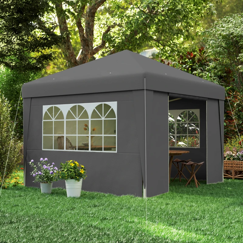 Outsunny Tonnelle de jardin pliante 3 x 3 x 2,75 m anti-UV 30 + avec fenêtres + parois latérales + sac de transport gris foncé