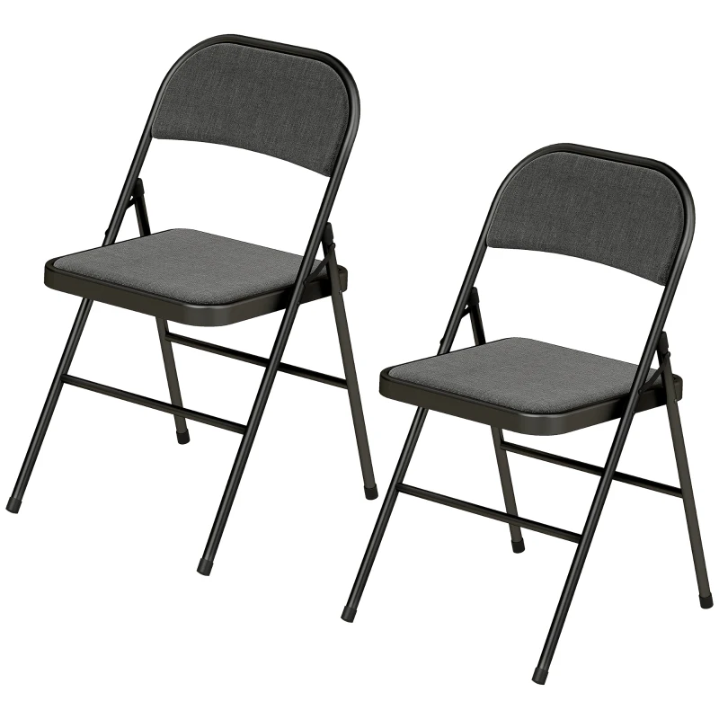 HOMCOM Lot de 2 chaises pliantes chaises de salle à manger portables cadre en acier dim. 45l x 46P x 78H cm noir