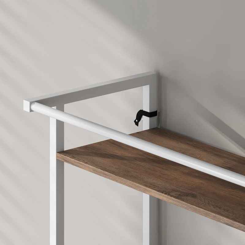 HOMCOM Étagère de Machine à Laver 3 Niveaux, Meuble pour Lave-Linge et Sèche-Linge avec Barre de Suspension, Marron et Blanc