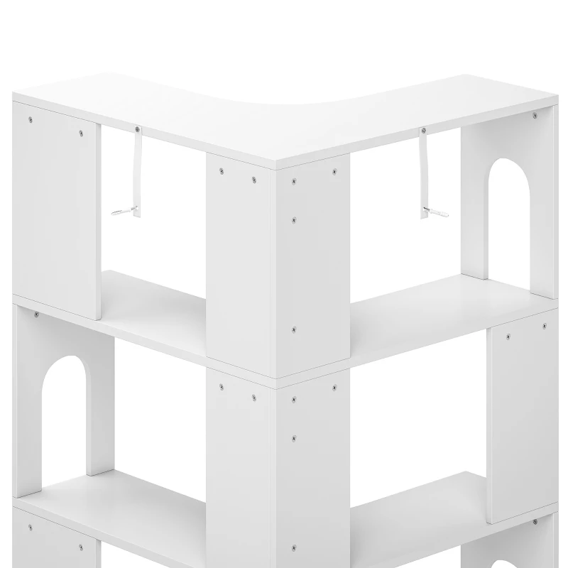 HOMCOM Bibliothèque d'angle, étagère de rangement à 6 niveaux avec panneaux latéraux arqués, 60 x 60 x 165,5 cm, blanc