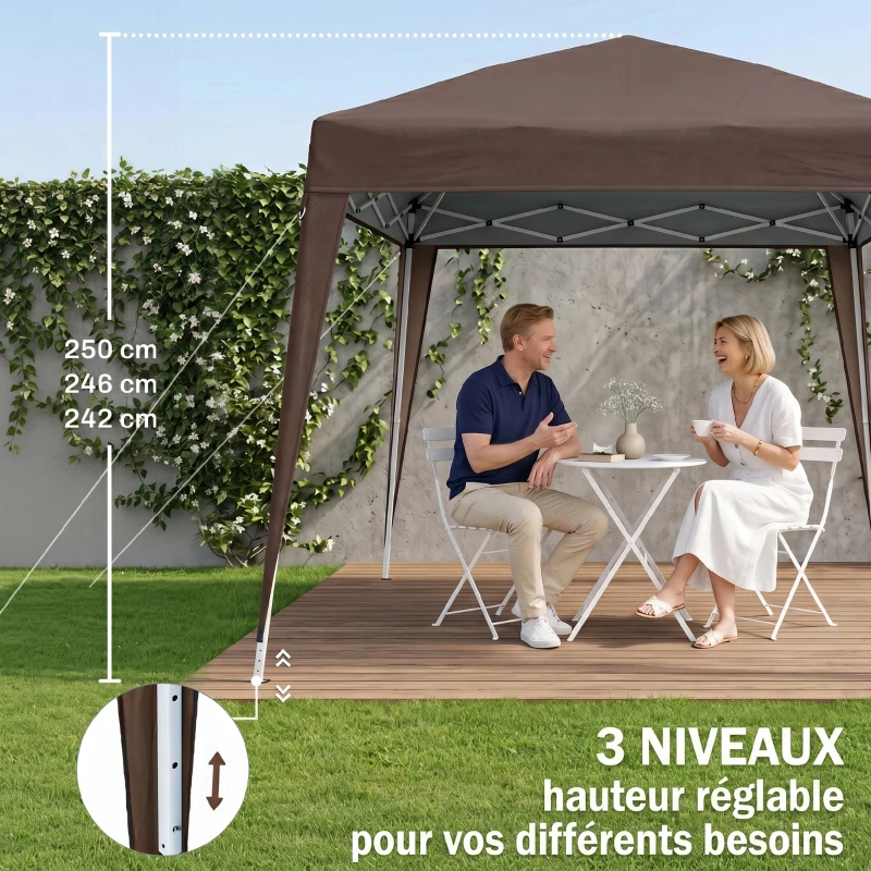 Outsunny Tonnelle Barnum de Jardin Pop-up Pliant 2,4 x 2,4 m Acier Polyester Sac de Transport Chocolat