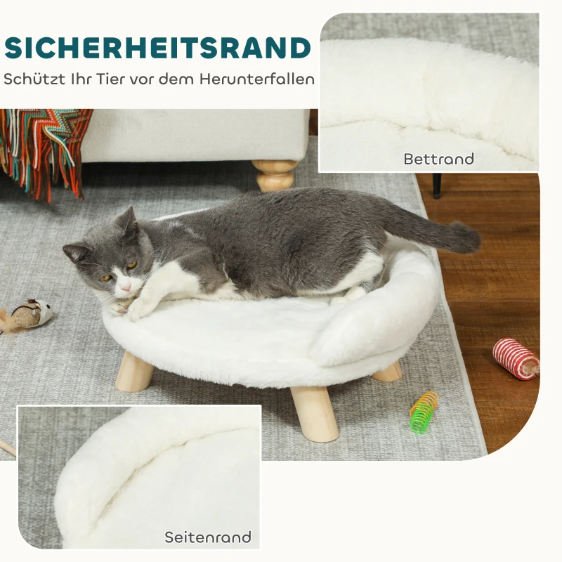 PawHut Huisdierbed voor katten en honden tot 5 kg/30 cm, wasbare pluche hoes, crèmekleurig, 47 x 40 x 20 cm