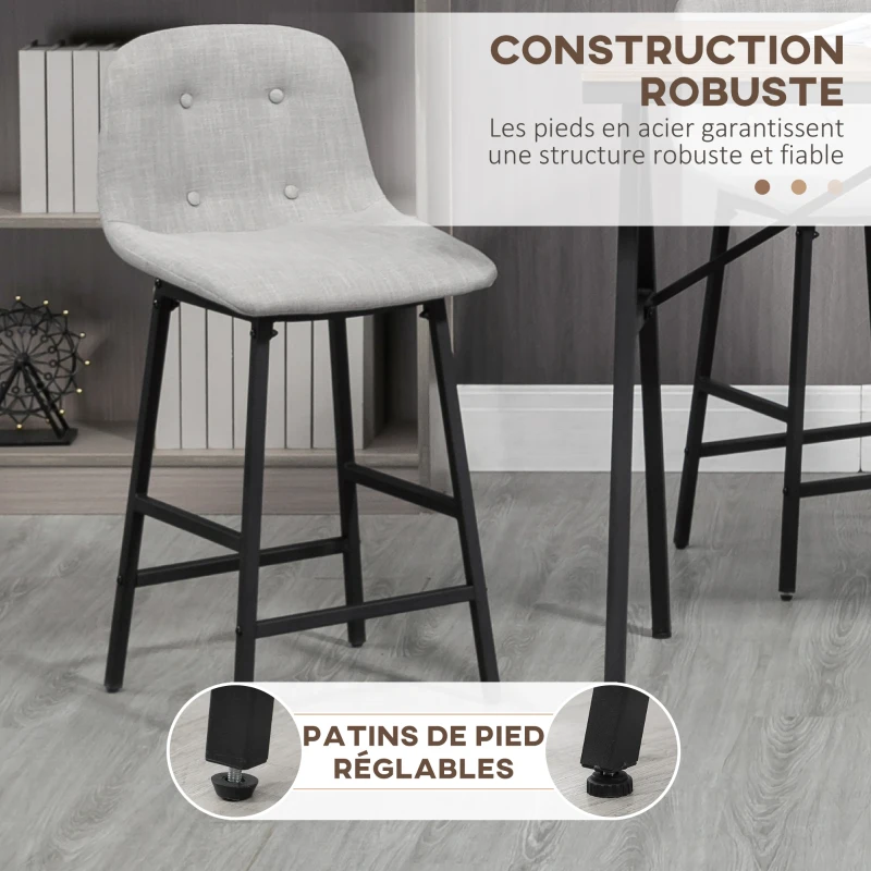HOMCOM Ensemble table de bar avec tabourets table à manger debout avec 4 chaises rembourrées pieds en acier 120x60x91cm gris
