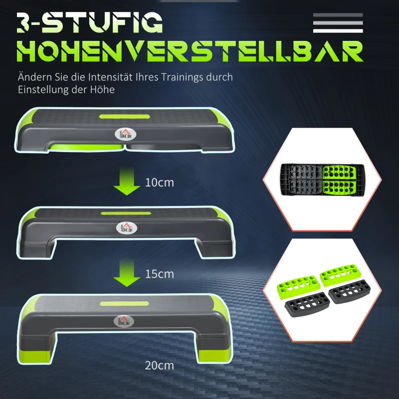 HOMCOM Aerobic-Stepper 3-stufig höhenverstellbar 78 x 28 x 20cm Grau+Grün