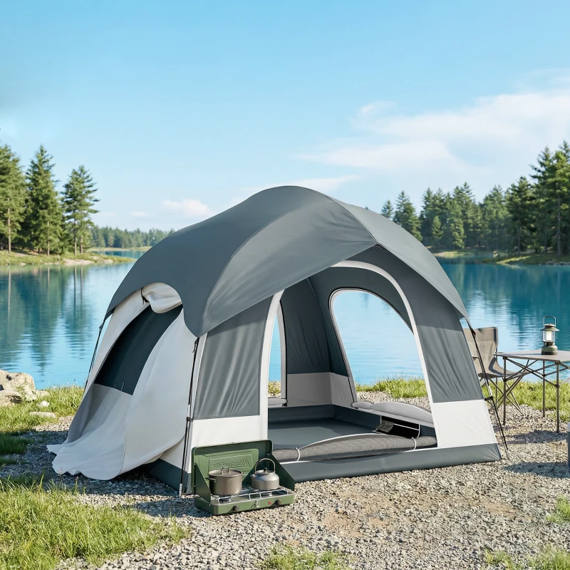 Outsunny Tente de Camping Facile à Monter 2-4 Personnes avec 3 Portes, Imperméable, Compatible avec SUV, Bleu Foncé