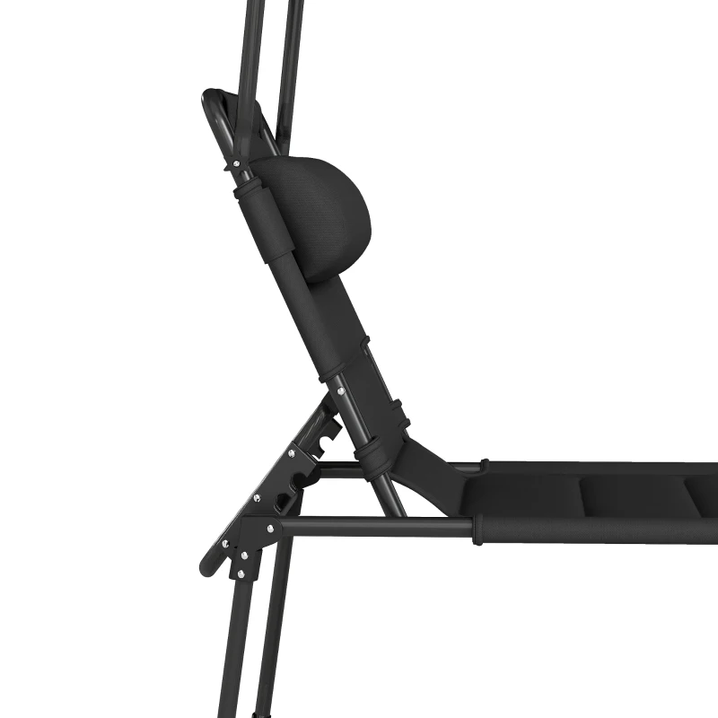 Outsunny Bain de soleil chaise longue pliante avec pare-soleil, appuie-tête inclinable en tissu Oxford 70 x 200 x 45 cm, noir