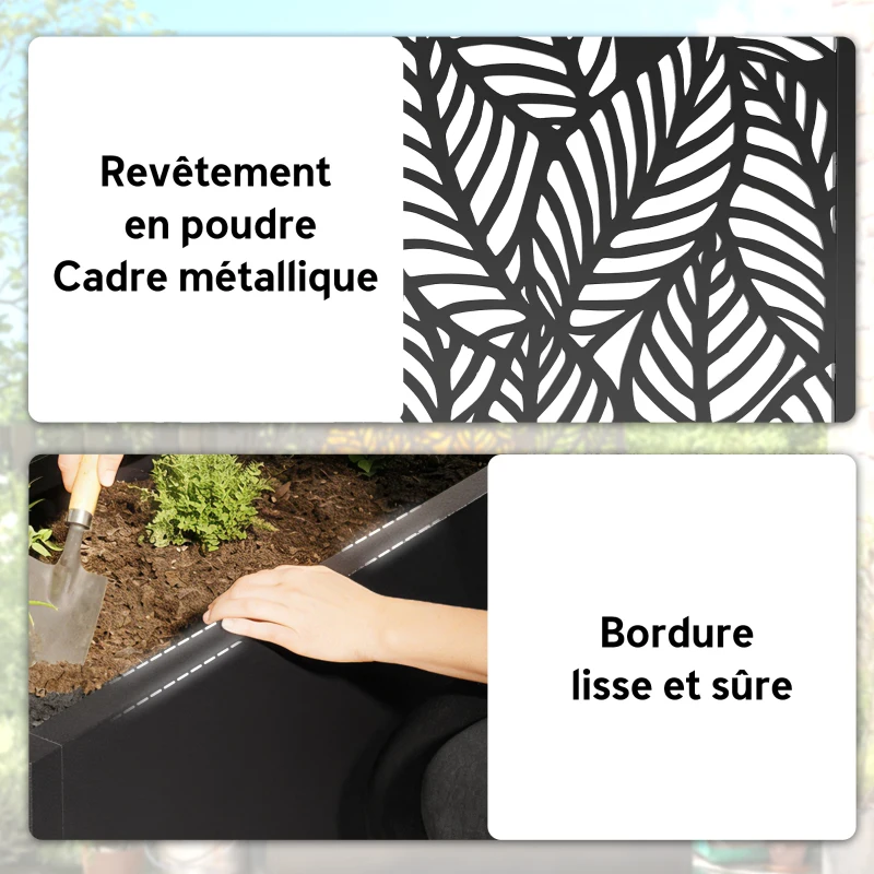 Outsunny Jardinière avec treillis, bac à fleurs, avec brise-vue, pour plantes grimpantes, métal, 45 x 21,5 x 110 cm, noir