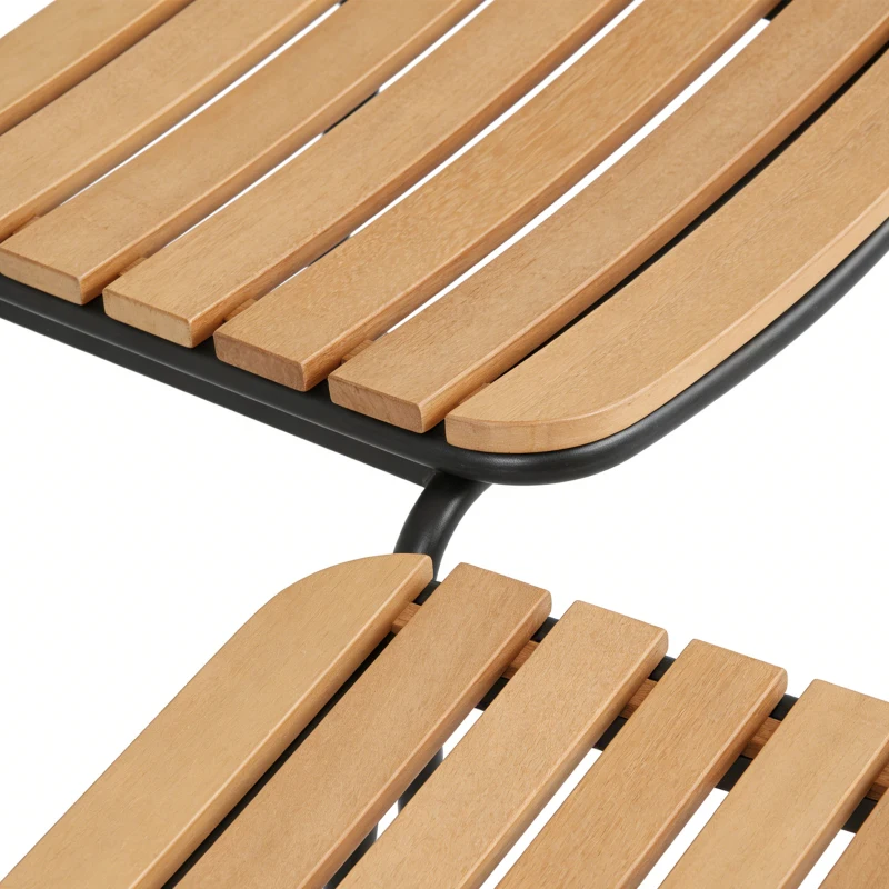Outsunny Lot de 2 Chaises de Jardin Empilables, Assise et Dossier en Bois Massif à Lattes, Cadre en Acier, 61x47x81cm, Naturel