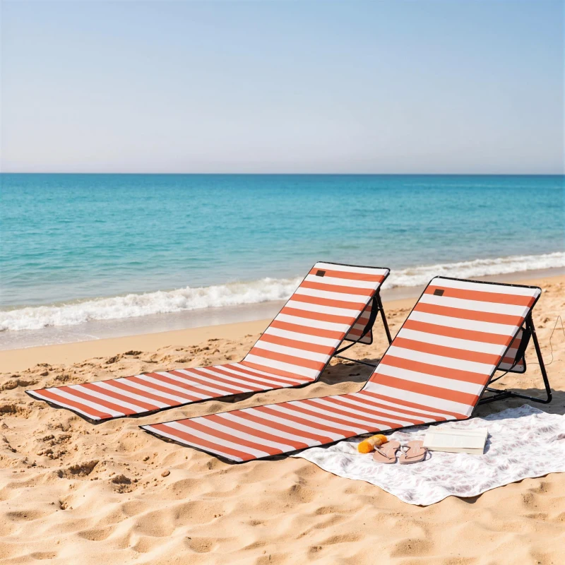 Outsunny Lot de 2 tapis de plage rembourré matelas de plage dossier inclinable multi-positions 142 x 51 x 40 cm blanc et rouge