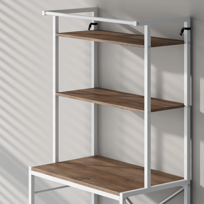 HOMCOM Étagère de Machine à Laver 3 Niveaux, Meuble pour Lave-Linge et Sèche-Linge avec Barre de Suspension, Marron et Blanc